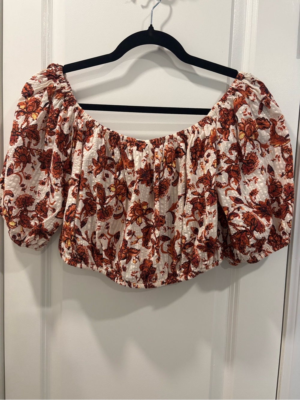 Mango White Crop Top with Rust Floral Print